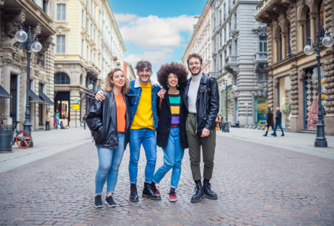 Group of diverse multithnic friends schoolmate or tourist outdoo